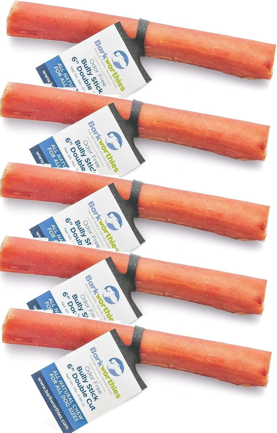 Barkworthies Odor-Free Double Cut Bully Sticks, 6 in, 5 Pack