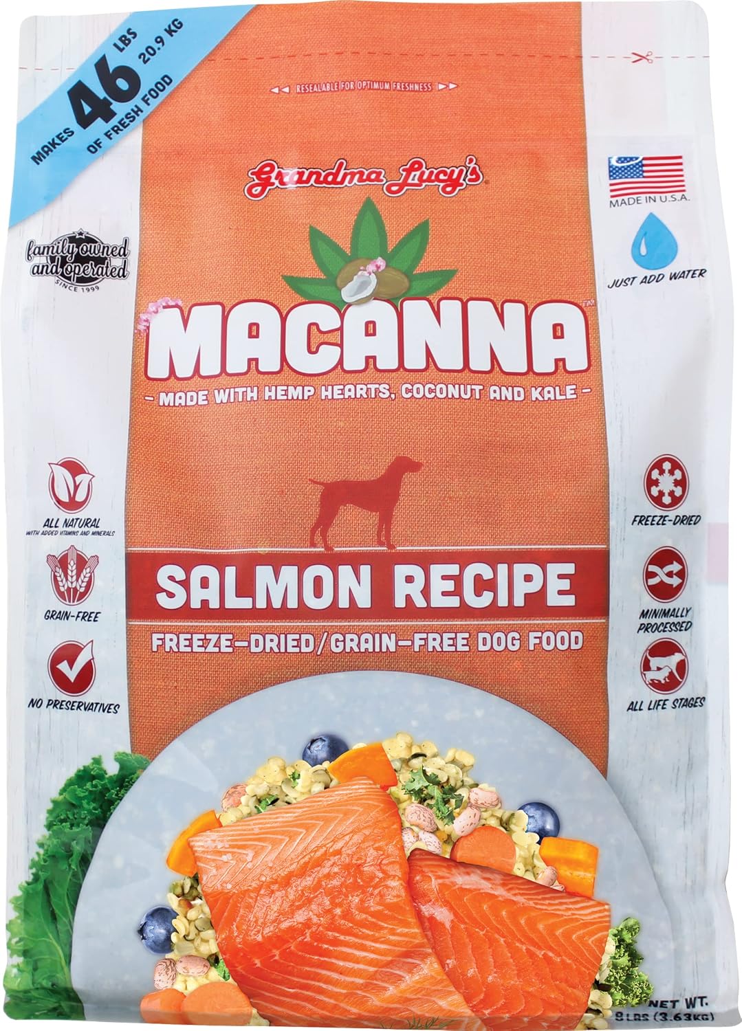 Grandma Lucy's Macanna Salmon Freeze-Dried Dog Food, 8 lb