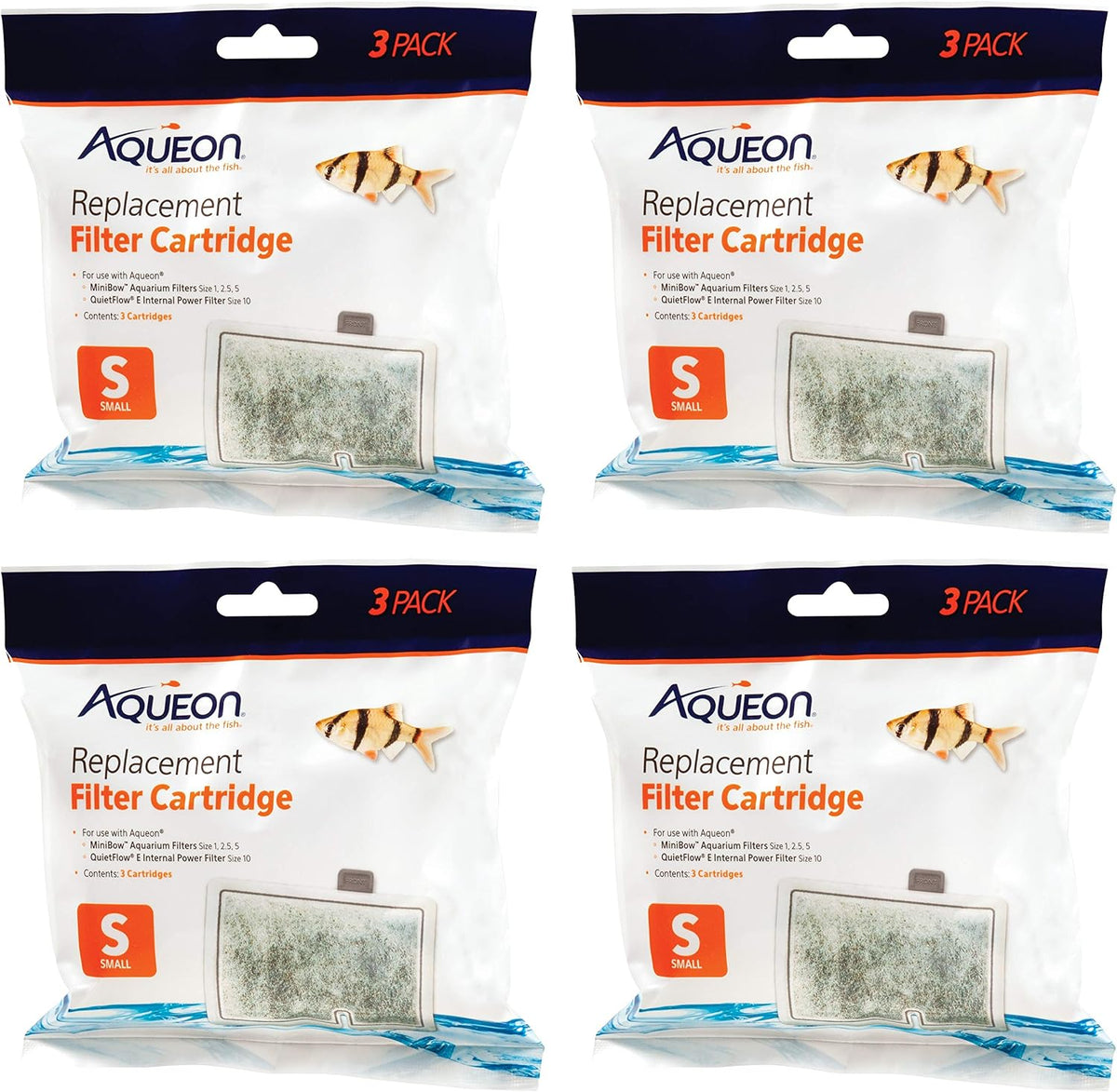 Aqueon MiniBow Replacement Filter Cartridges, Small, 4 Packs of 3