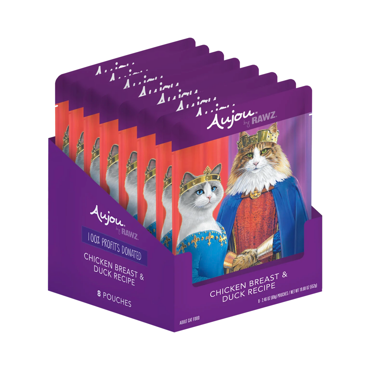 RAWZ Aujou Chicken Breast & Duck Recipe Cat Food – pouch display tray