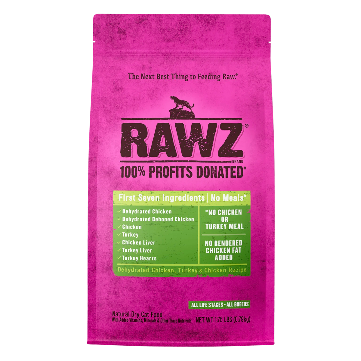 RAWZ Dehydrated Chicken, Turkey & Chicken Cat Food Recipe – 1.75 lb package, front
