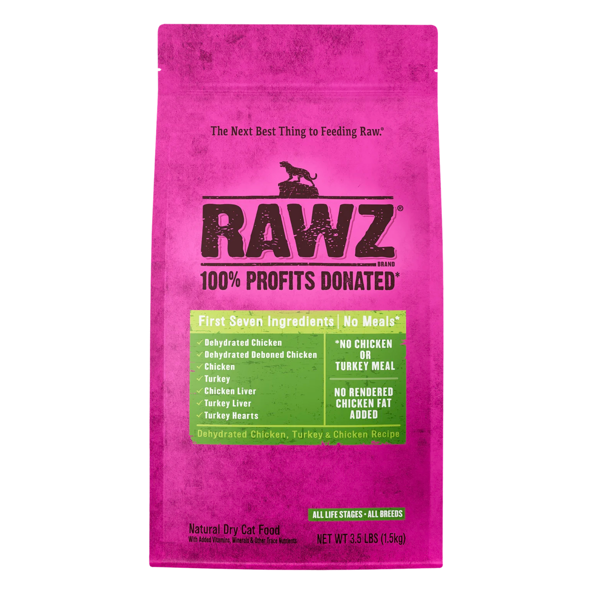 RAWZ Dehydrated Chicken, Turkey & Chicken Cat Food Recipe – 3.5 lb package, front