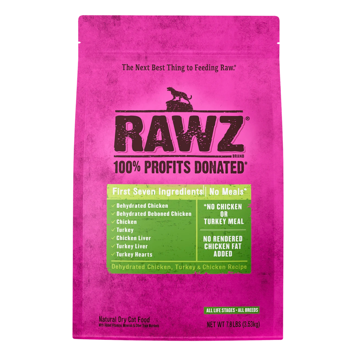 RAWZ Dehydrated Chicken, Turkey & Chicken Cat Food Recipe – 7.8 lb package, front