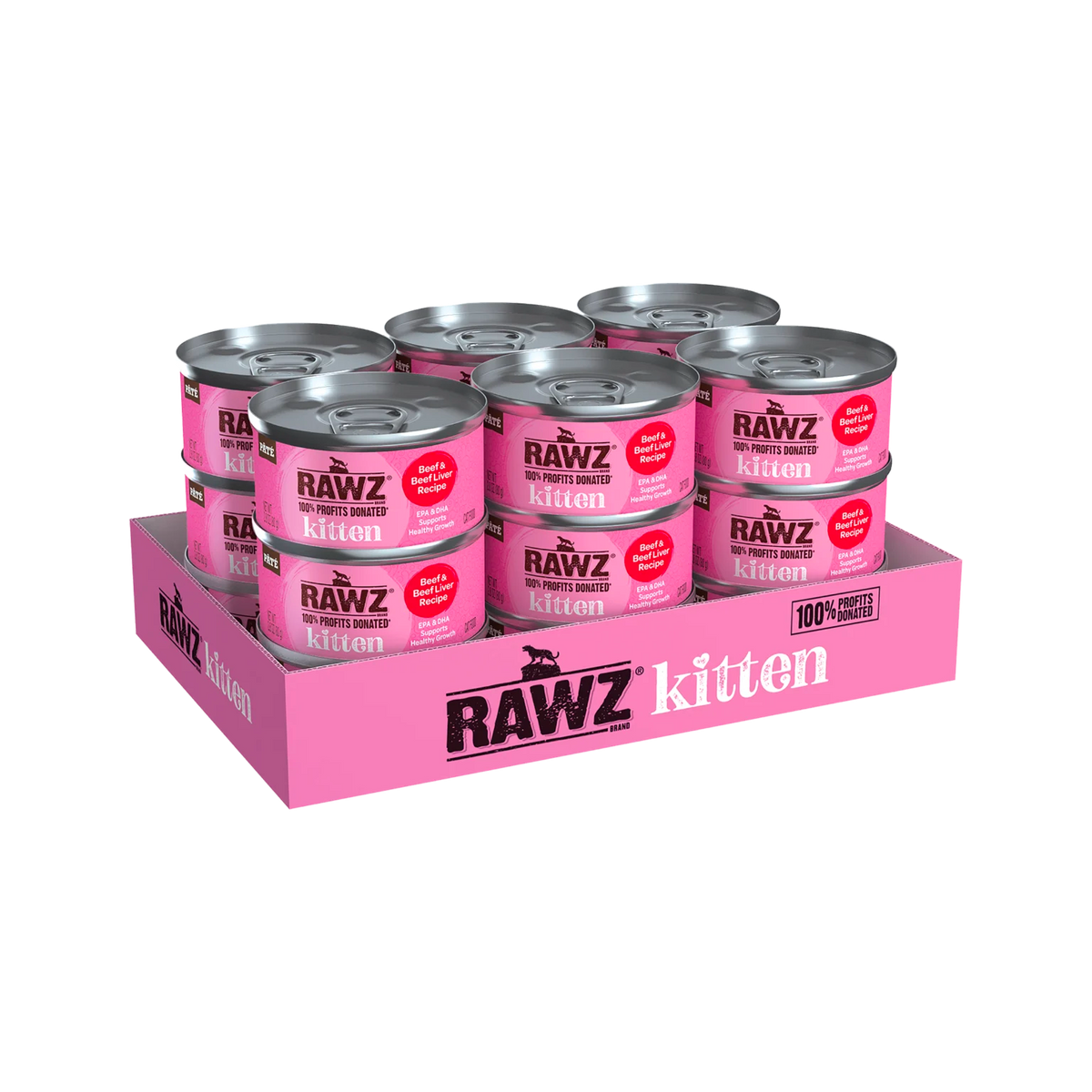 RAWZ Kitten Beef & Beef Liver Cat Food – 2.8 oz case tray