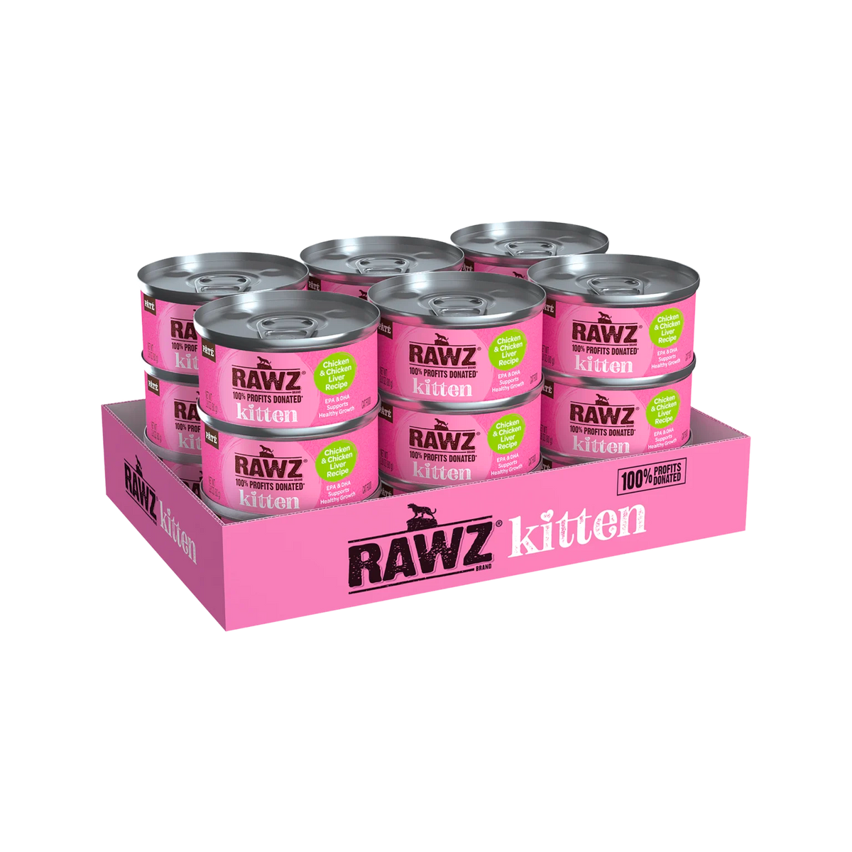 RAWZ Kitten Chicken & Chicken Liver Cat Food – 2.8 oz case tray