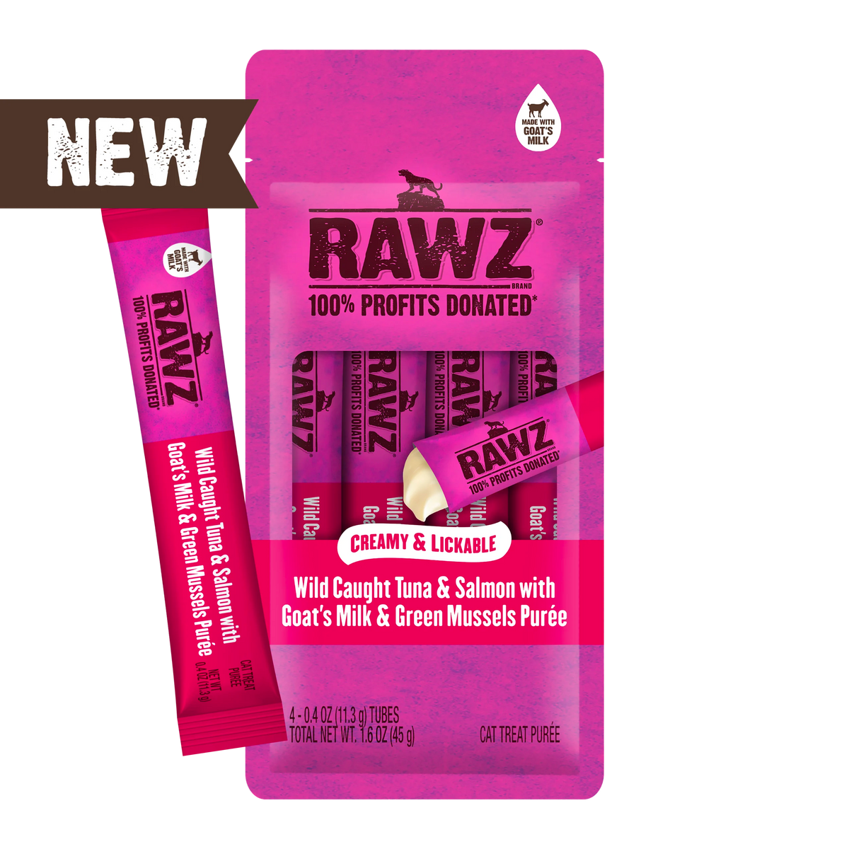 Rawz Tuna, Salmon, Goat's Milk & Green Mussels Lickable Puree Cat Treat