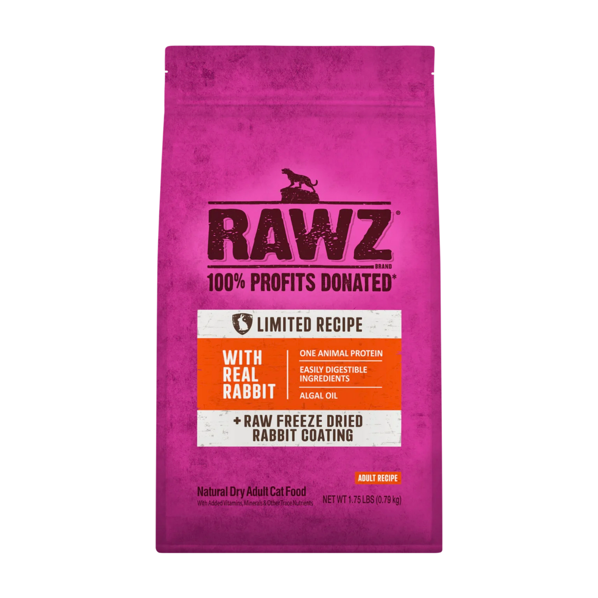 RAWZ Real Rabbit Dry Food For Cats – 1.75 lb package, front