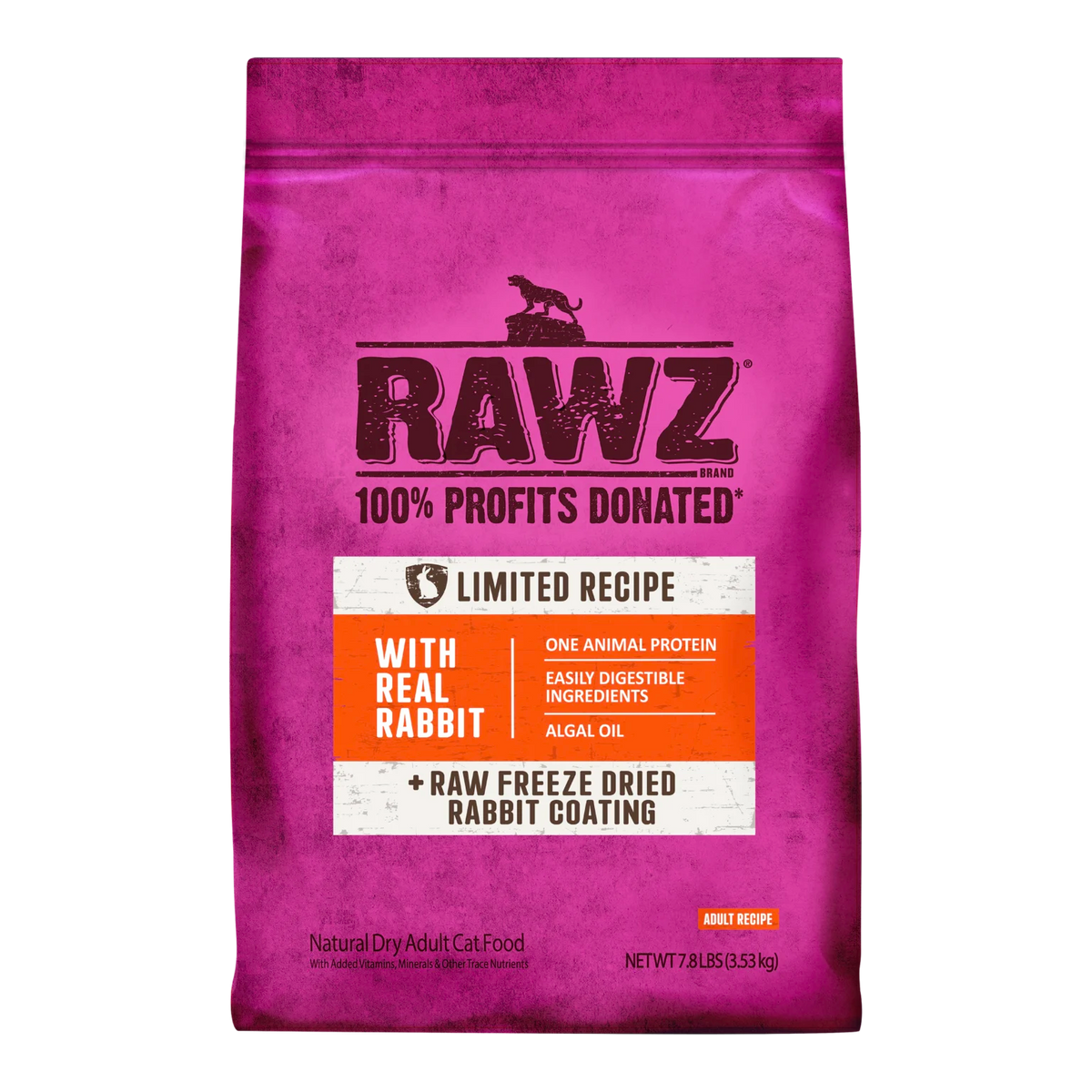 RAWZ Real Rabbit Dry Food For Cats – 7.8 lb package, front