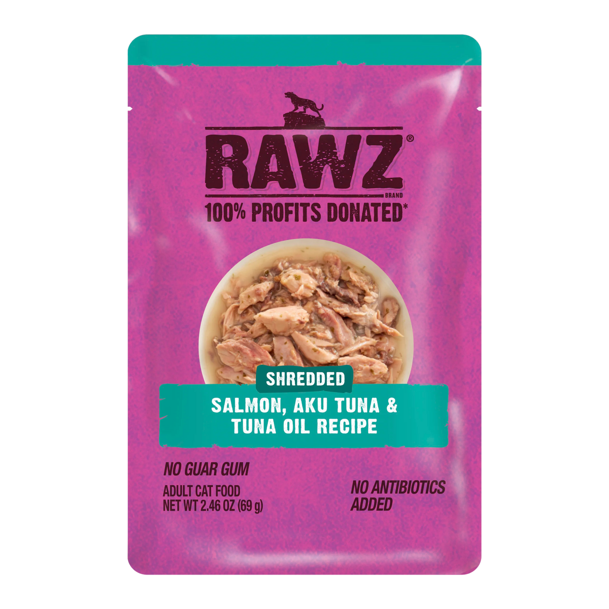 Rawz Shredded Salmon, Aku Tuna & Tuna Oil Cat Food Pouch