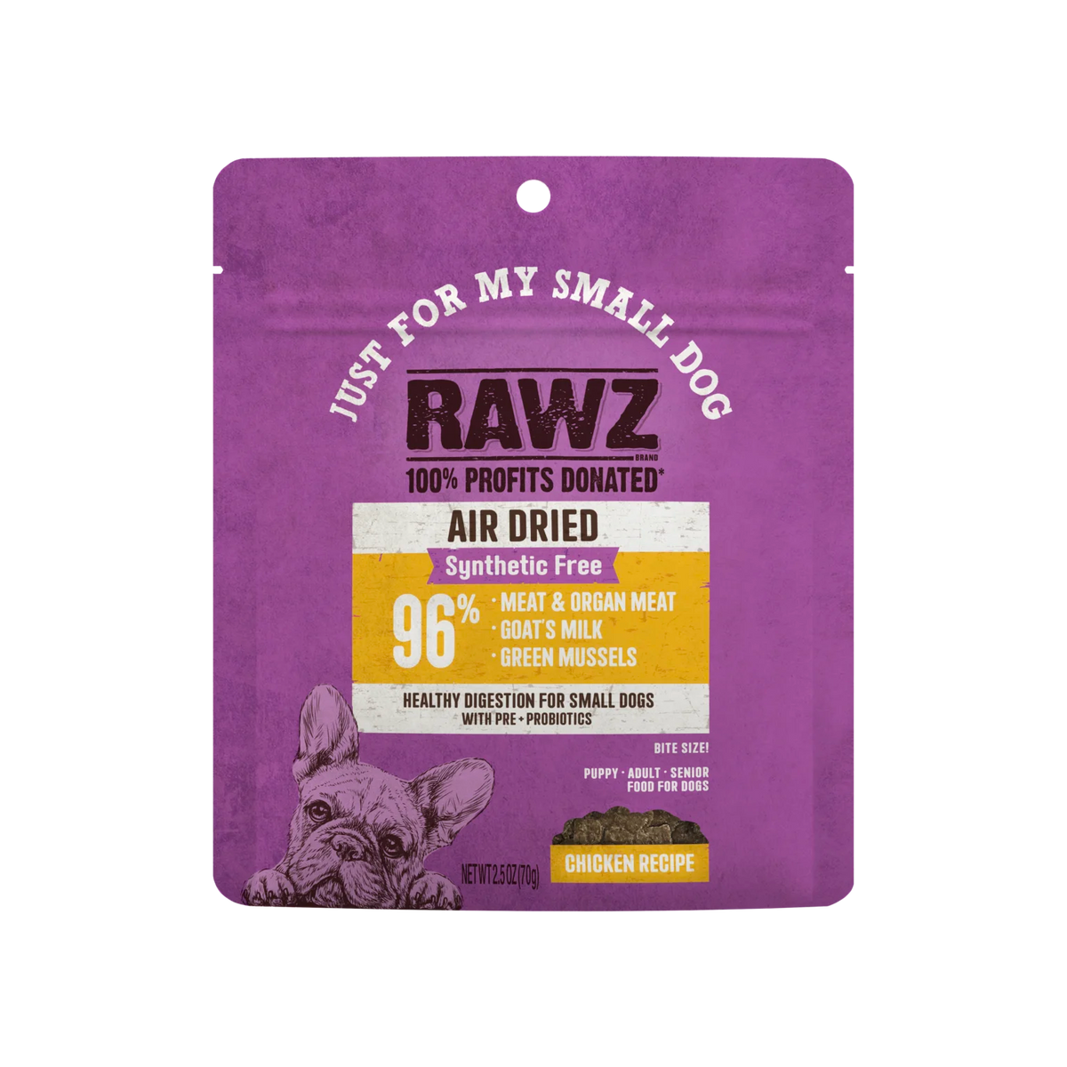 RAWZ Air Dried "Just For My Small Dog" Chicken Recipe – 2.5 oz package, front