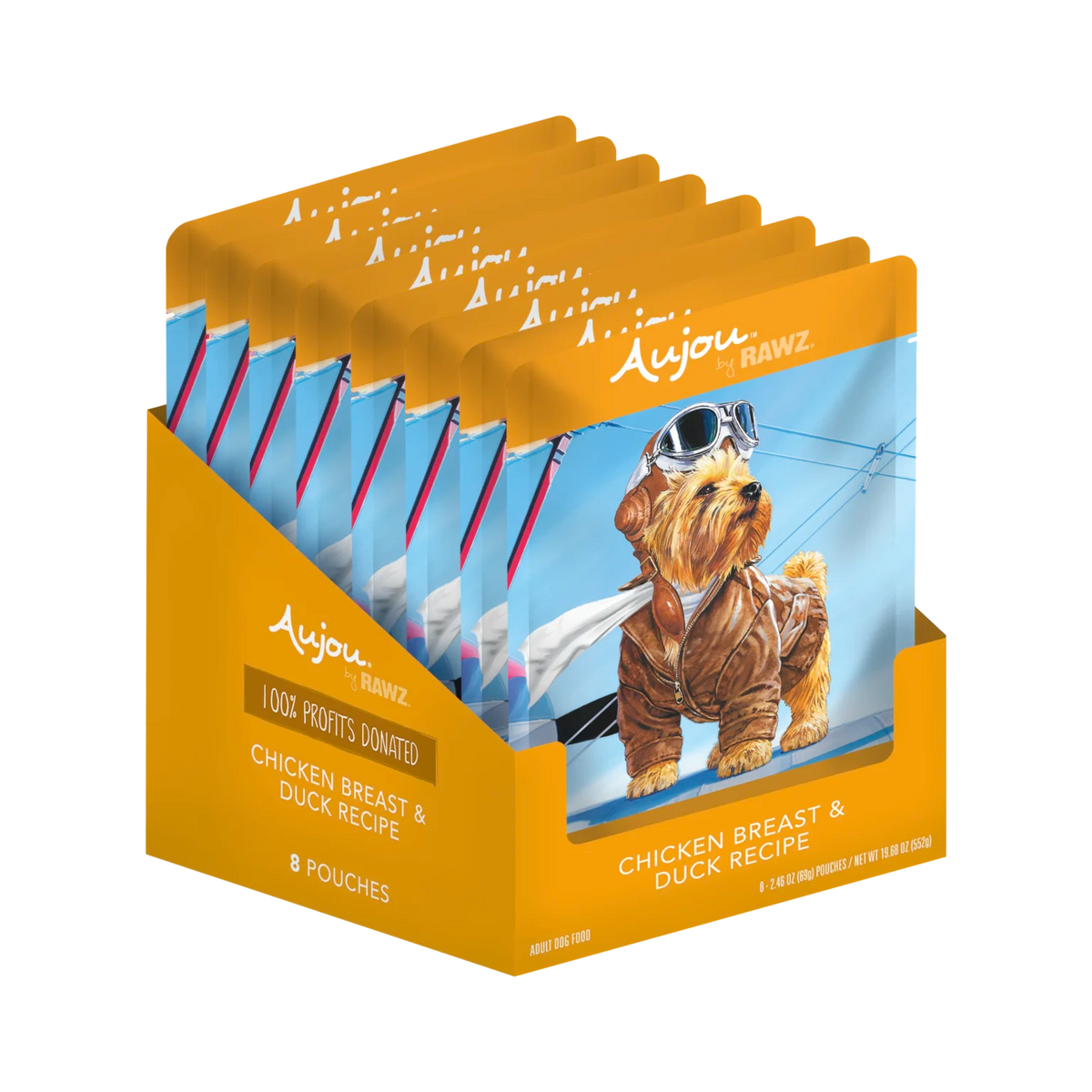 RAWZ Aujou Chicken Breast & Duck Dog Food Recipe – pouch display tray