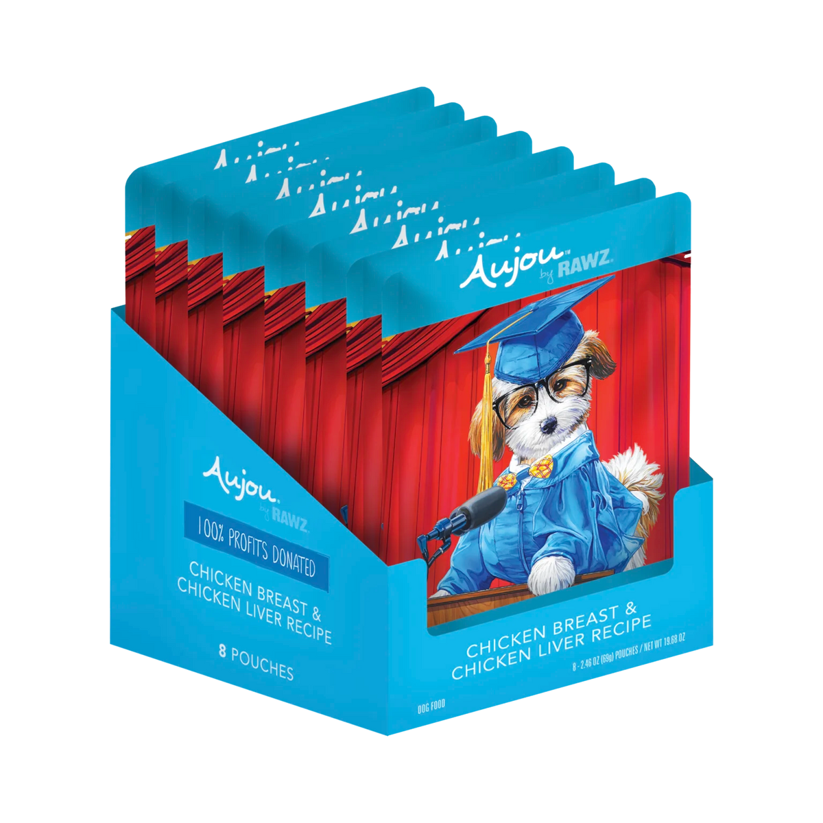 RAWZ Aujou Chicken Breast & Chicken Liver Dog Food Recipe – pouch display tray