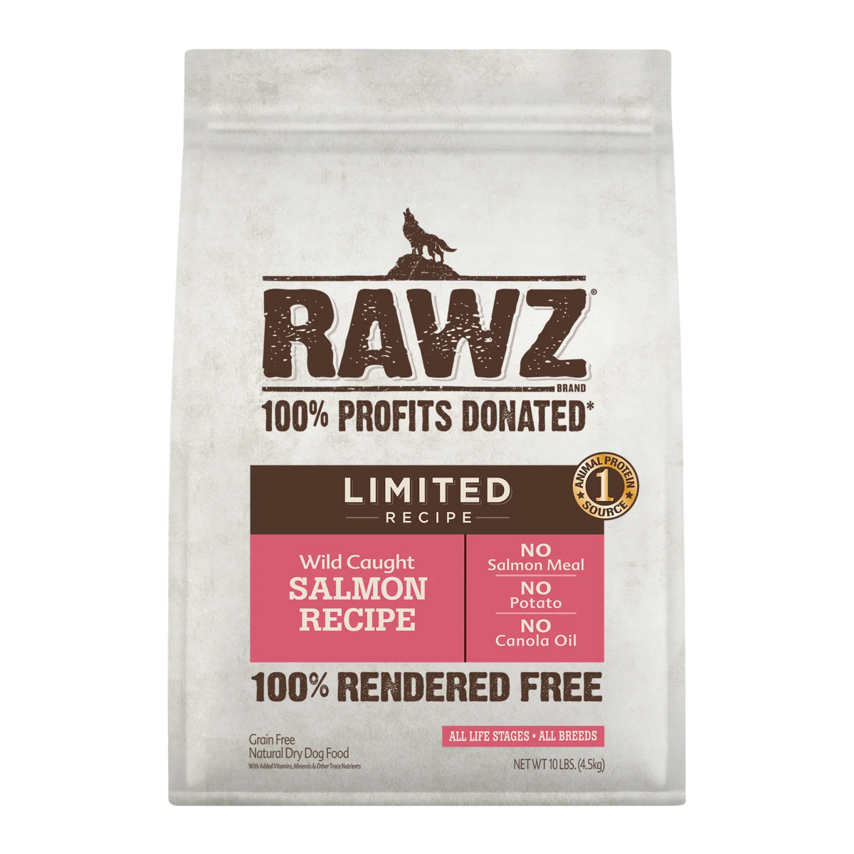 RAWZ Wild Caught Salmon Dog Food Limited Recipe – 10 lb package, front
