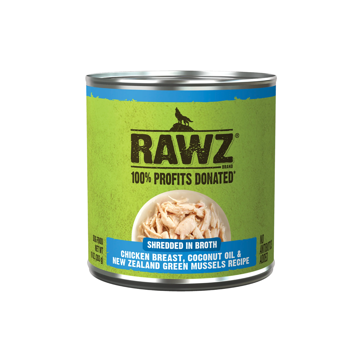 Rawz Shredded Chicken Breast, Coconut Oil & New Zealand Green Mussels Canned Dog Food