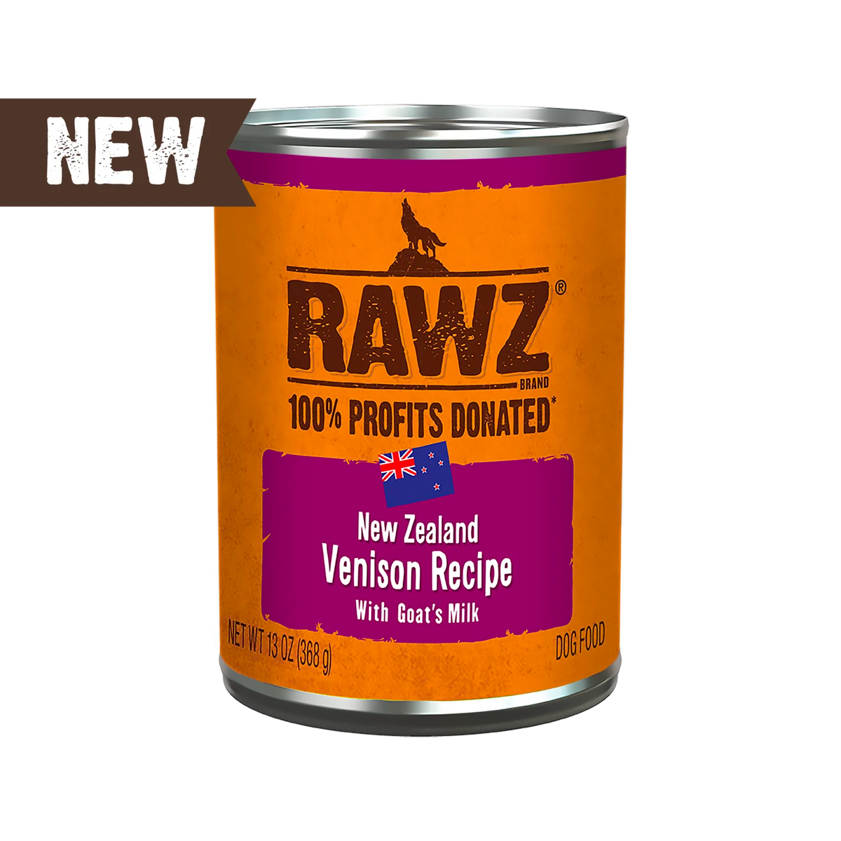 RAWZ 94% Venison Recipe with Goat's Milk Pate Dog Food – 13 oz package, front