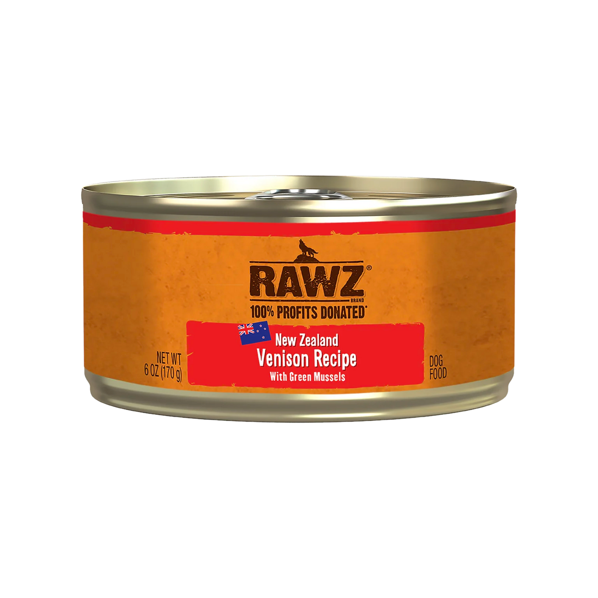 RAWZ 94% Venison Recipe with Green Mussels Pate Dog Food – 6 oz package, front