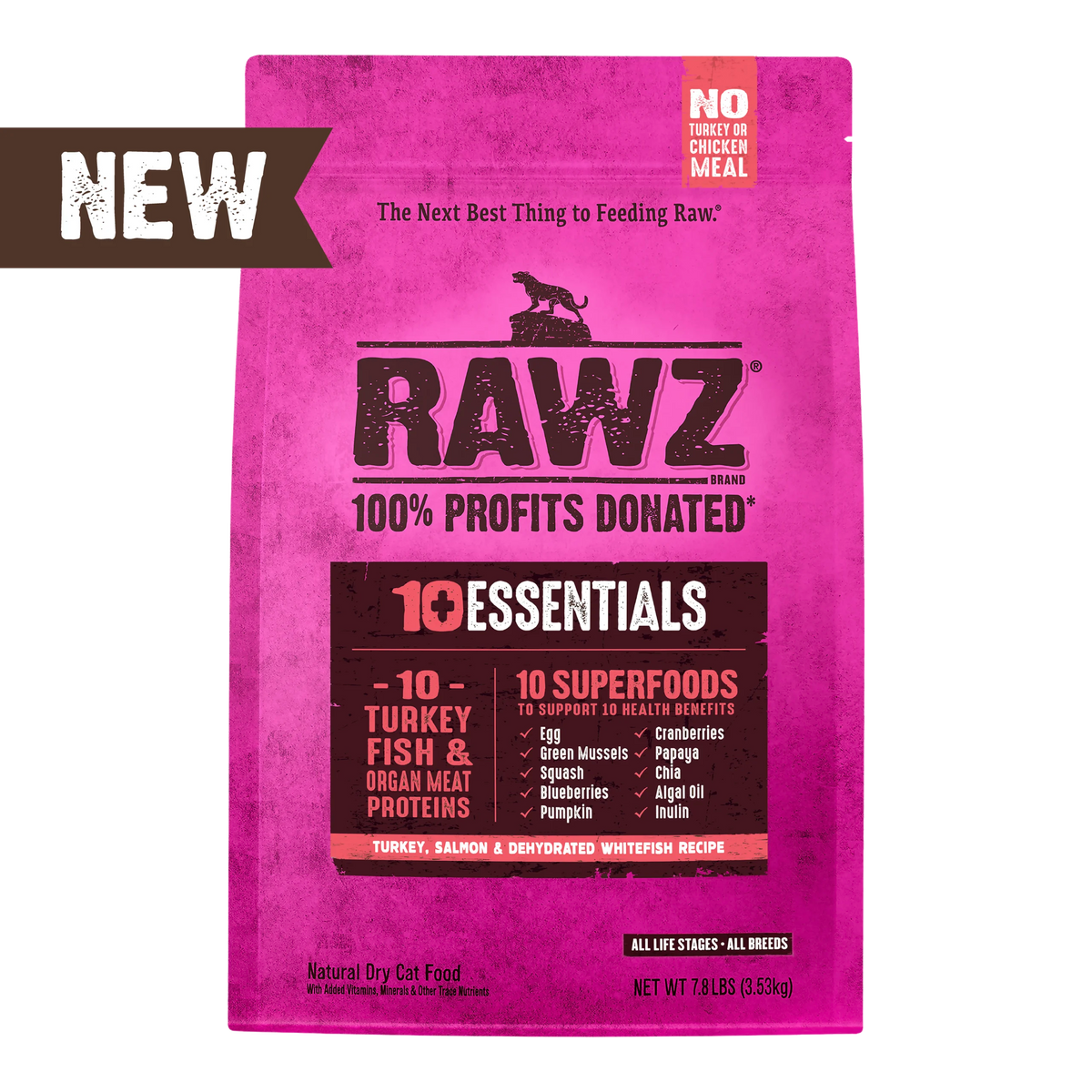 Rawz 10 Essentials Turkey, Salmon & Dehydrated Whitefish Dry Cat Food