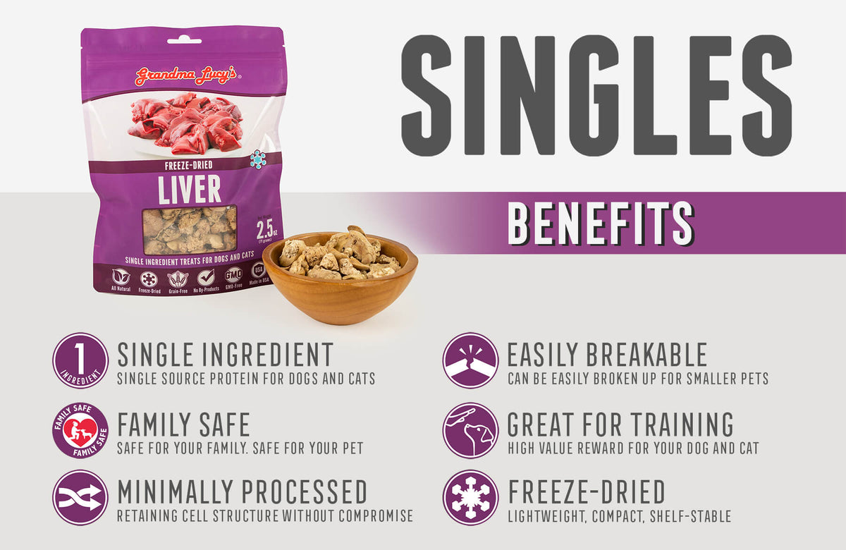 Grandma Lucy's Singles Chicken Liver Freeze-Dried Dog & Cat Treats