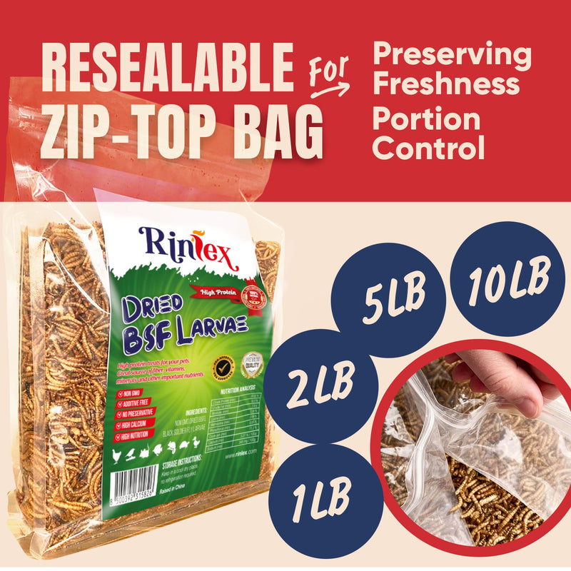 RINLEX 1 Lbs Dried Black Soldier Fly Larvae for Chickens, More Calcium Than Dried Mealworms,Treats for Layer Hens, BSF Larvae for Birds, Chickens, Wild Birds, Reptiles and Ducks