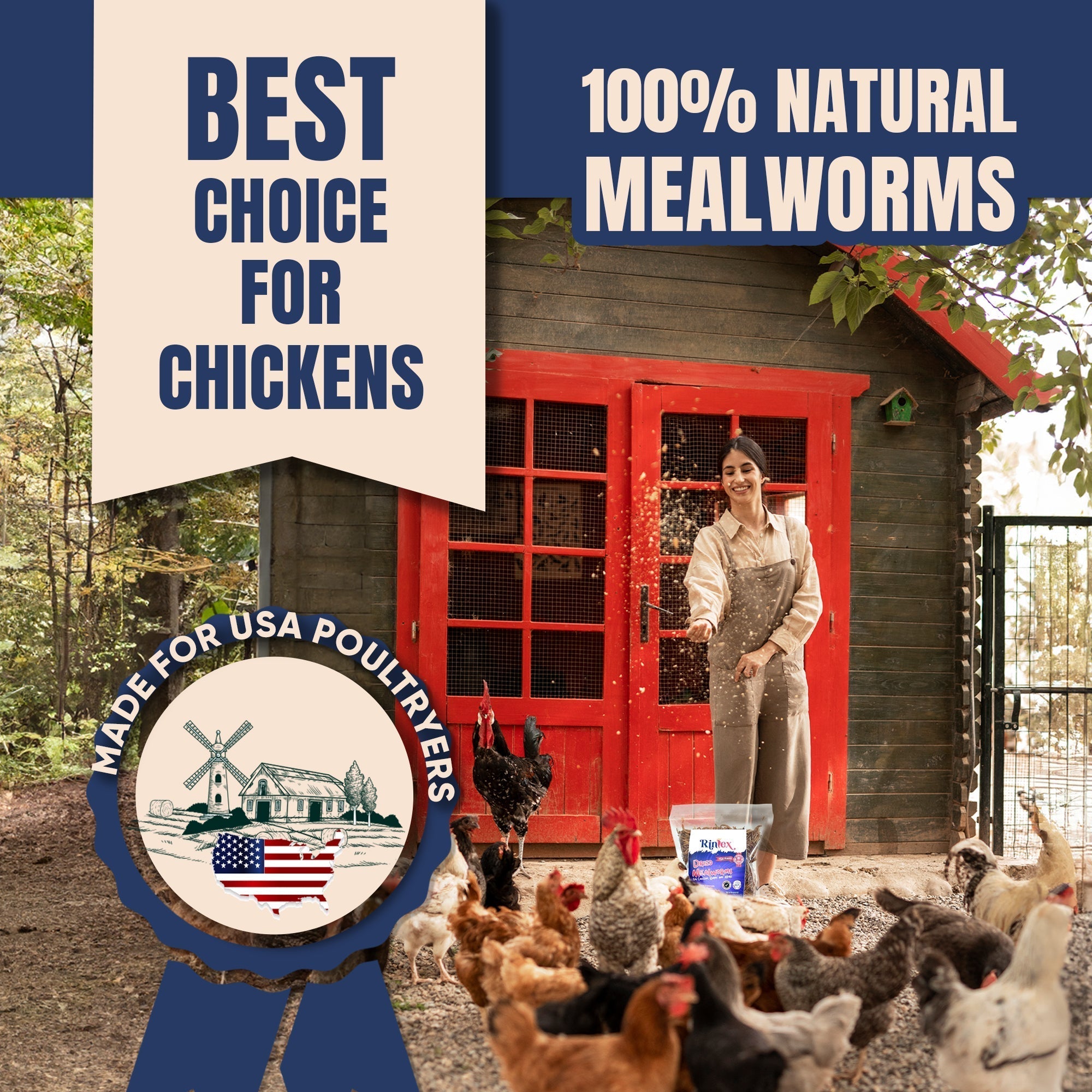 Rinlex Non-GMO Dried Mealworms-High-Protein Mealworms for Wild Bird,Chicken, Ducks,Fish,Reptile, Tortoise, Amphibian,Lizard 10 lb