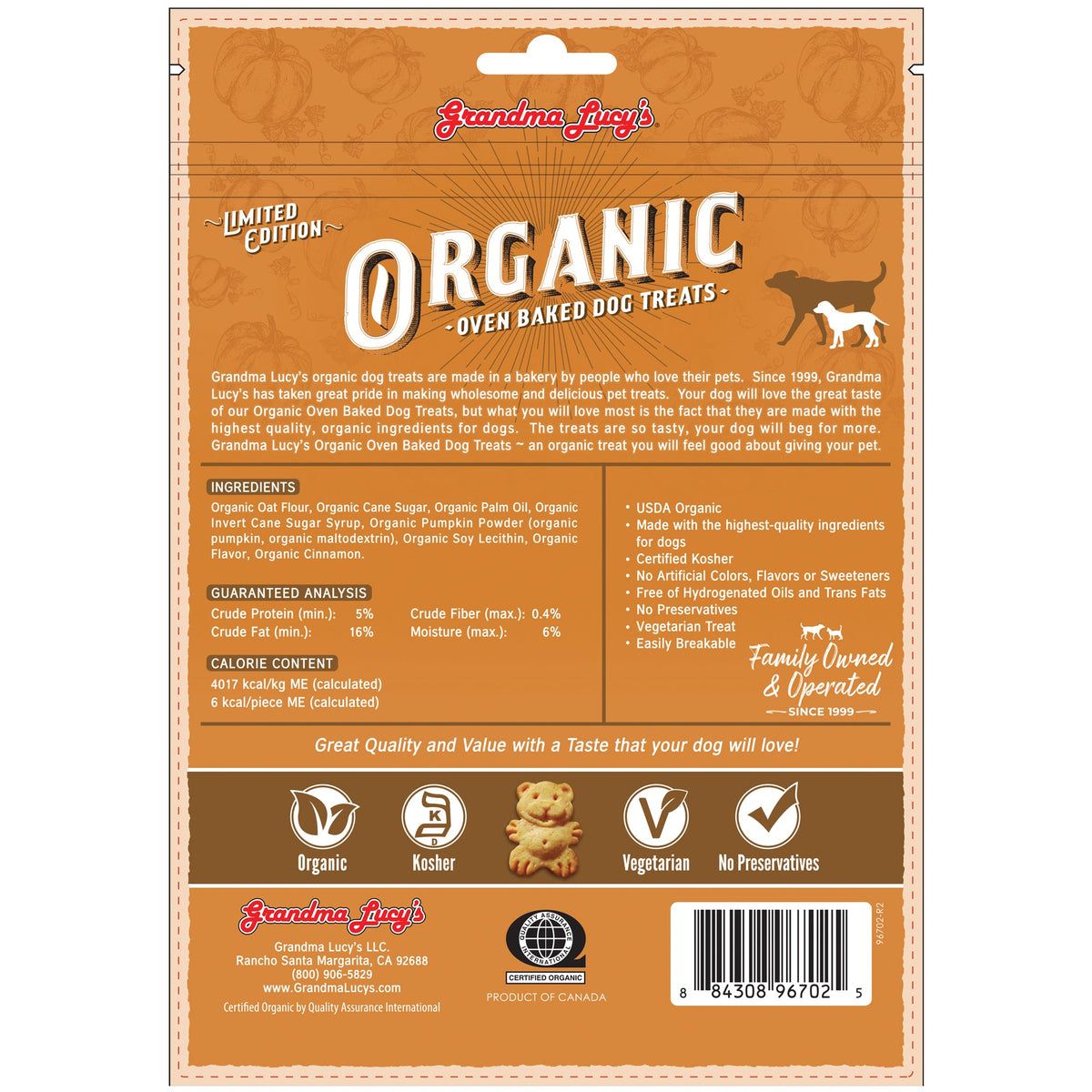 Grandma Lucy's Organic Pumpkin Pie Oven-Baked Dog Treats