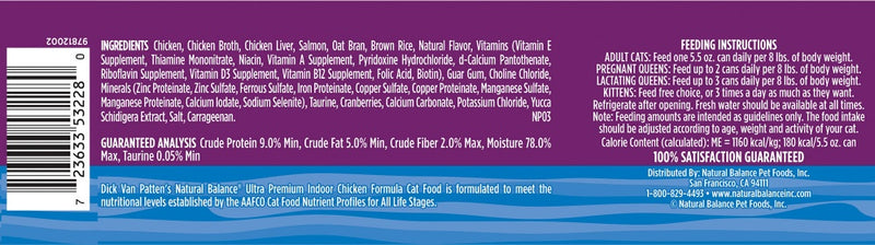 Natural Balance Indoor Chicken Formula Canned Cat Food
