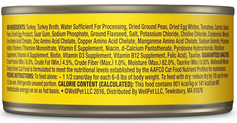 Wellness Grain Free Natural Minced Turkey Entree Wet Canned Cat Food