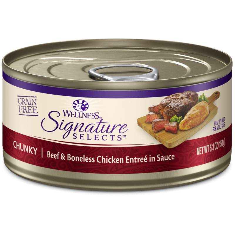 Wellness Signature Selects Grain Free Natural Beef and White Meat Chicken Entree in Sauce Wet Canned Cat Food