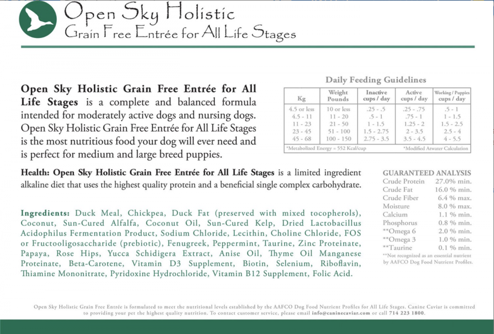 Canine Caviar Open Sky Holistic Grain Free Entree Dry Dog Food