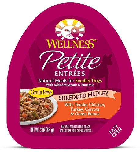 Wellness Small Breed Natural Petite Entrees Shredded Medley with Tender Chicken, Turkey, Carrots and Green Beans Dog Food Tray