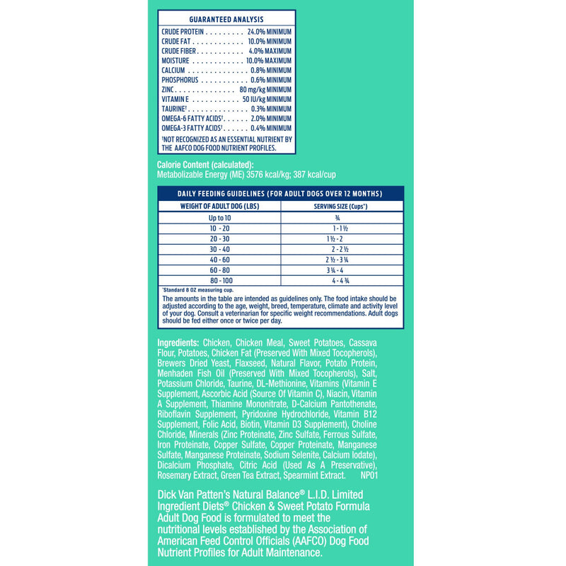 Natural Balance L.I.D. Limited Ingredient Diets Adult Grain Free Sweet Potato & Chicken Dry Dog Food