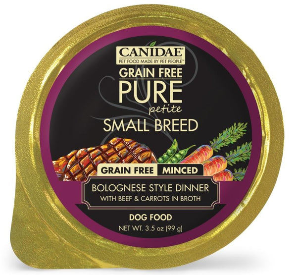 Canidae Grain Free PURE Petite Small Breed Bolognese Style Dinner Minced with Beef and Carrots in Broth Wet Dog Food