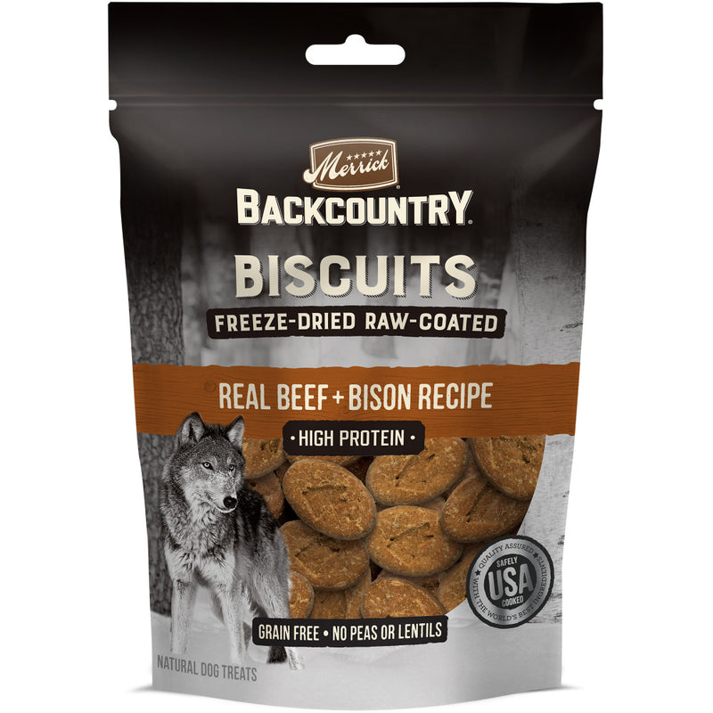 Merrick Backcountry Grain Free Beef & Bison Recipe Freeze Dried Raw Coated Biscuit Dog Treats