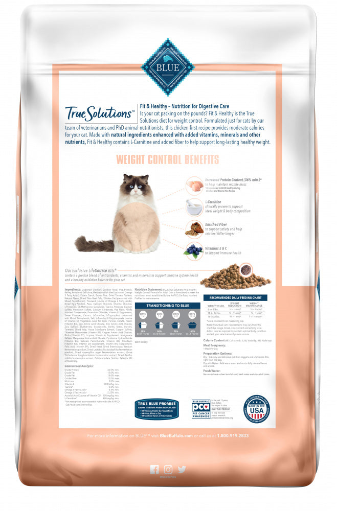 Blue Buffalo True Solutions Fit & Healthy Natural Weight Control Chicken Recipe Adult Dry Cat Food