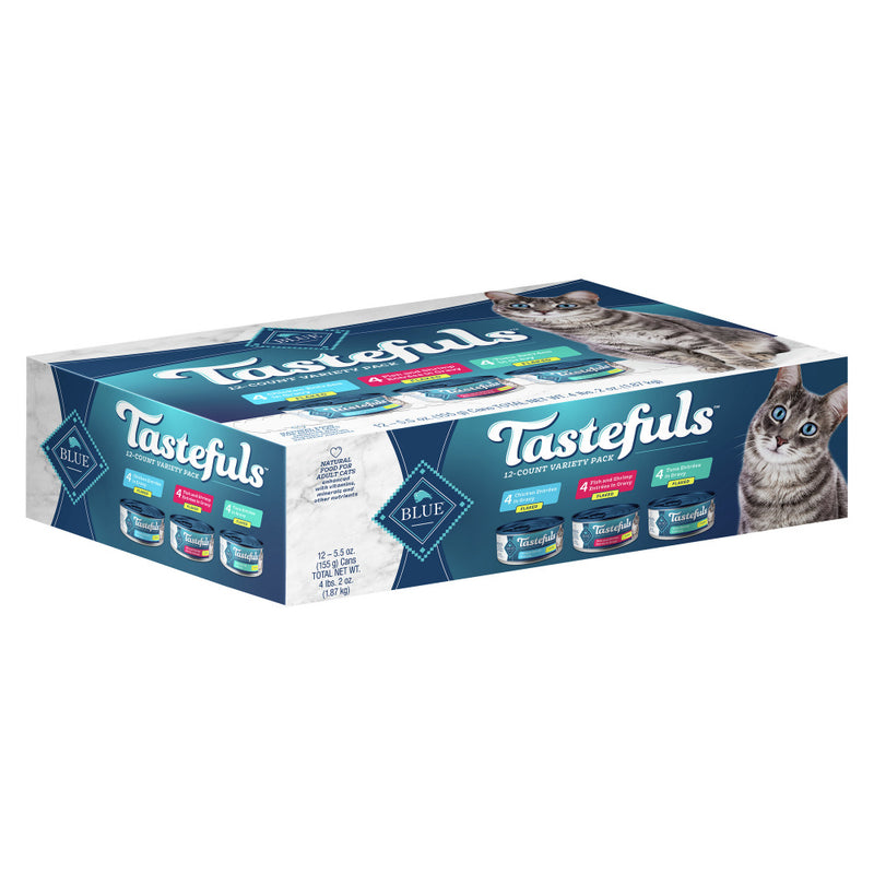 Blue Buffalo Tastefuls Natural Flaked Variety Pack Tuna, Chicken and Fish & Shrimp Entrees in Gravy Wet Cat Food