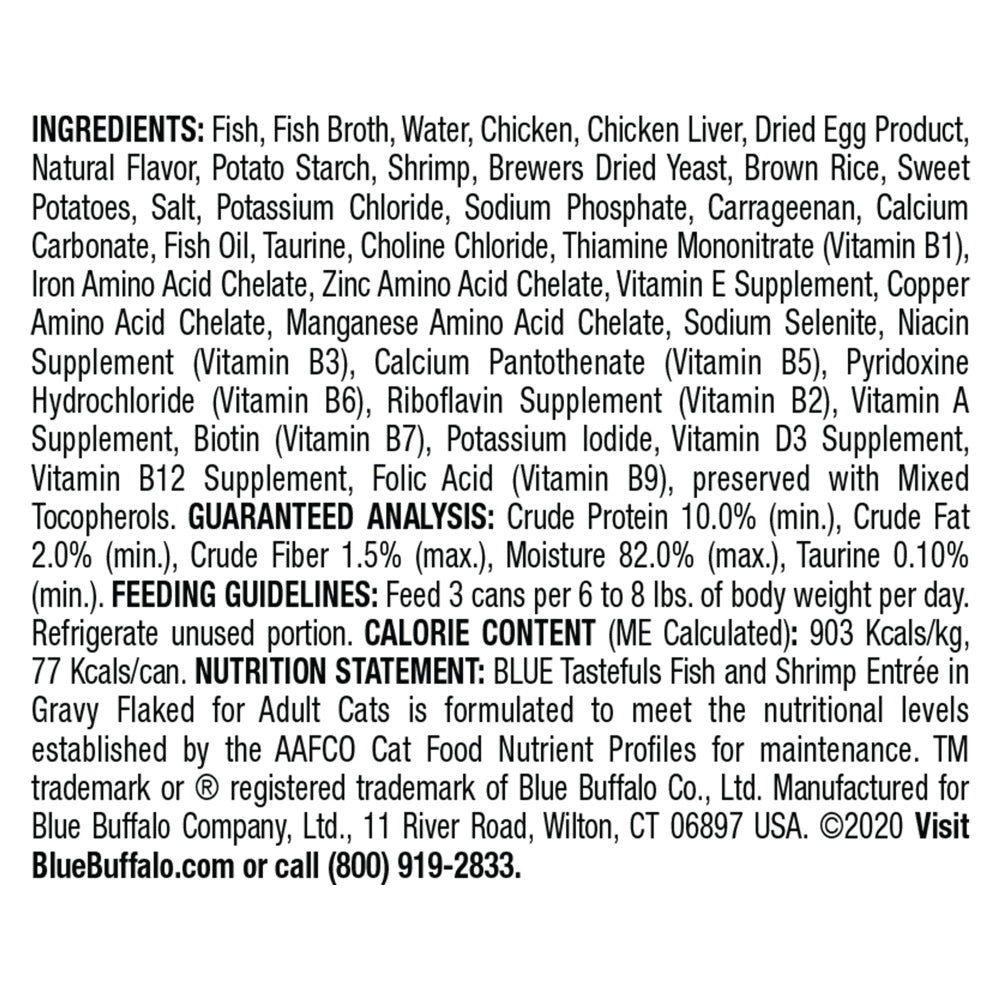 Blue Buffalo Tastefuls Natural Flaked Fish & Shrimp Entree in Gravy Wet Cat Food