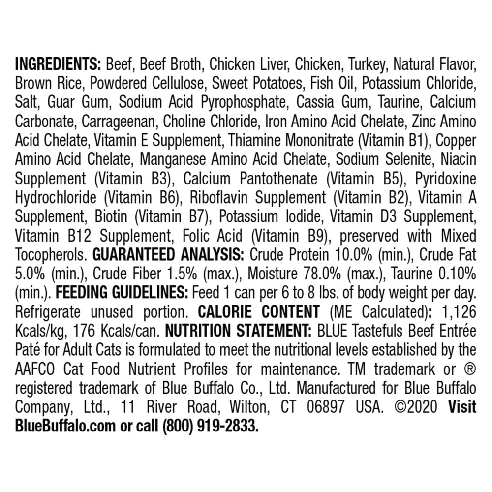 Blue Buffalo Tastefuls Natural Pate Beef Entree Wet Cat Food