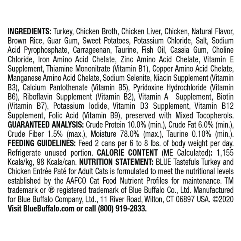 Blue Buffalo Tastefuls Natural Pate Turkey & Chicken Entree Wet Cat Food