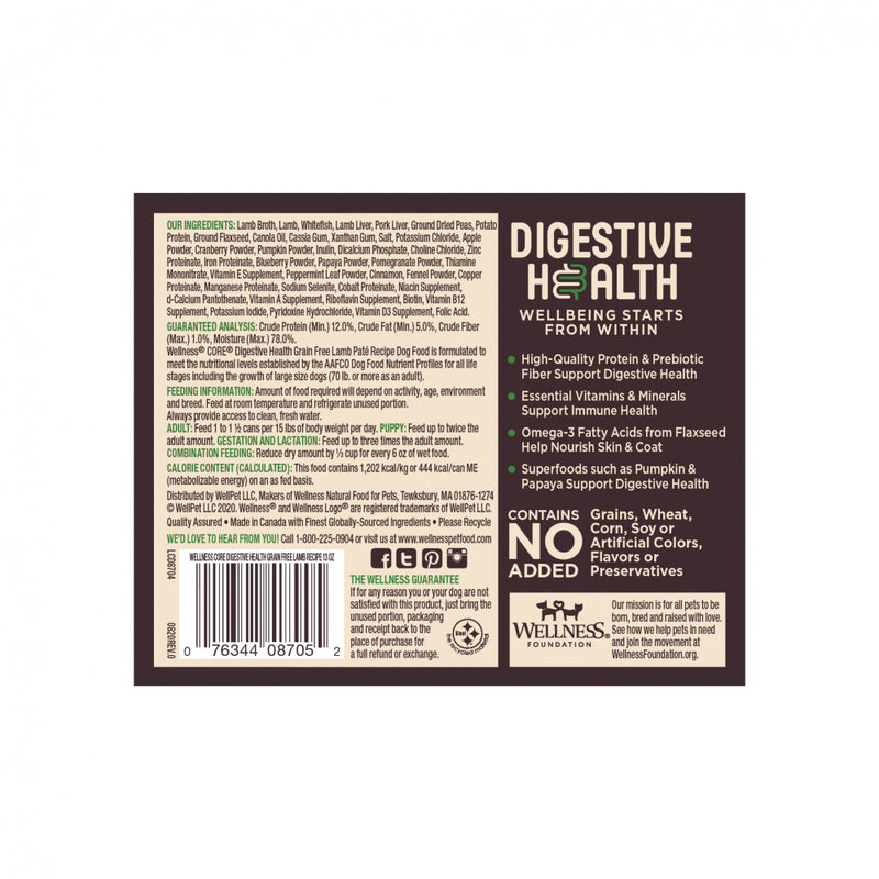 Wellness Core Digestive Health Grain Free Lamb Recipe Canned Dog Food