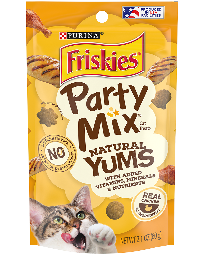 (9 Pack ) Friskie-Party Mix Natural YUMS with Real Variety Packs(3 Tuna, 3 Salmon,3 Chicken) Cat Treats 2,1 oz 60 gr