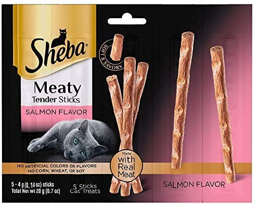 (9 Pack) Sheba-MeatyTender Sticks veritable Pack 5 Packs of 3 Flavor (3 Salmon, 3 Chicken, 3 Tuna) 45 Sticks