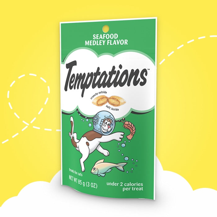 Temptation Classic Tasty Cat Treats Variety Pack 8 Flavors ( Tantalizing Turkey, Chicken, Hearty Beef, Tuna, Creamy Dairy, Blissful Catnip,Savory Salmon, Seafood Medley) 3oz Each with Petlewa Box