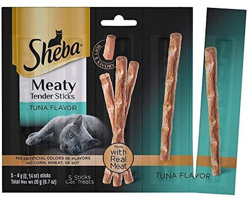 (9 Pack) Sheba-MeatyTender Sticks veritable Pack 5 Packs of 3 Flavor (3 Salmon, 3 Chicken, 3 Tuna) 45 Sticks